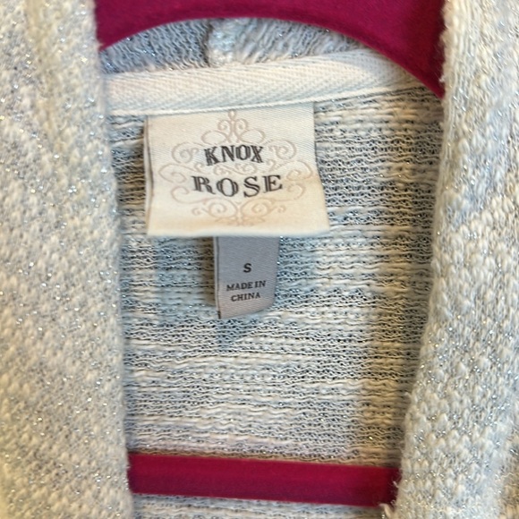 Knox Rose cream with gray metallic threads open front cardigan size S - Picture 2 of 3